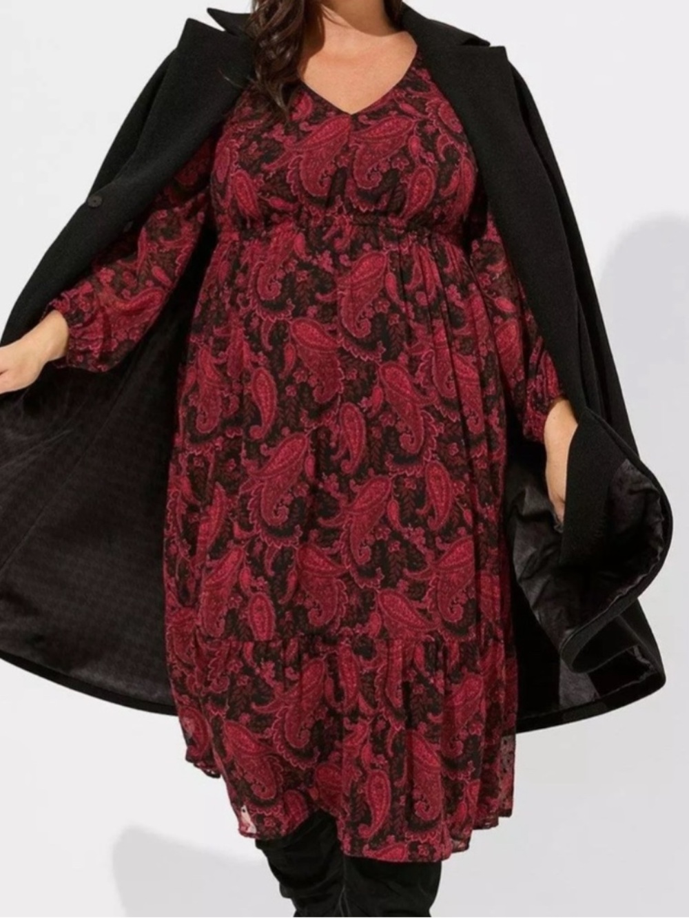torrid Black and Red Paisley Tie-Back Maxi Dress